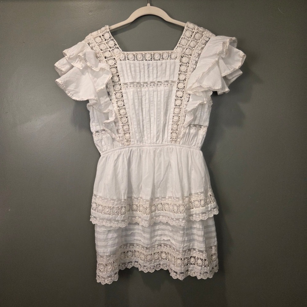 Lulus‎ Women's Sunny Smile Ruffled Lace Mini Dress Size M Crochet 100% Cotton